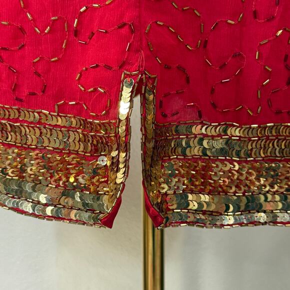 Vintage Silk Sequin Beaded Heart Party Dress Showgirl Retro Romantic Sexy 6 S M - Picture 5 of 8